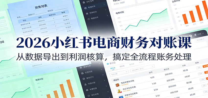 2026小红书电商财务对账课:从数据导出到利润核算,搞定全流程账务处理-灵感工坊云网创