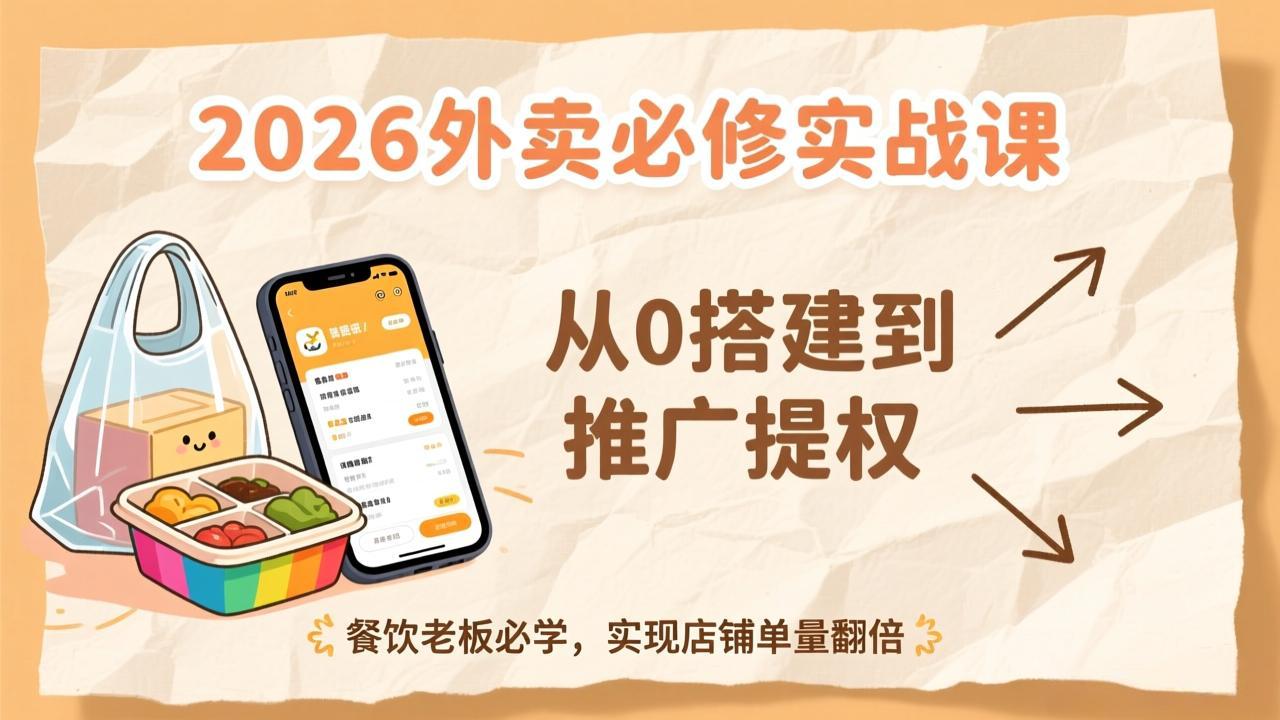2026外卖必修实战课：从0搭建到推广提权，餐饮老板必学，实现店铺单量翻倍-灵感工坊云网创