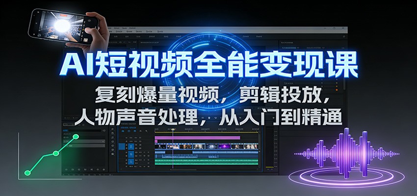 AI短视频全能变现课：复刻爆量视频，剪辑投放，人物声音处理，从入门到精通-灵感工坊云网创