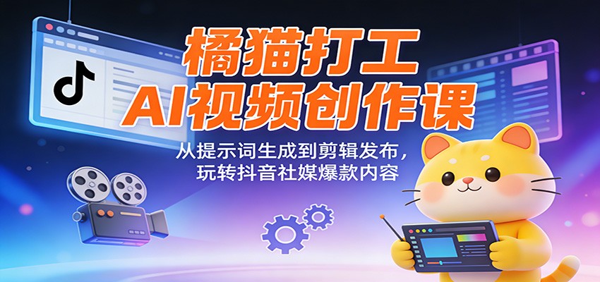 橘猫打工AI视频创作课：从提示词生成到剪辑发布，玩转抖音社媒爆款内容-灵感工坊云网创