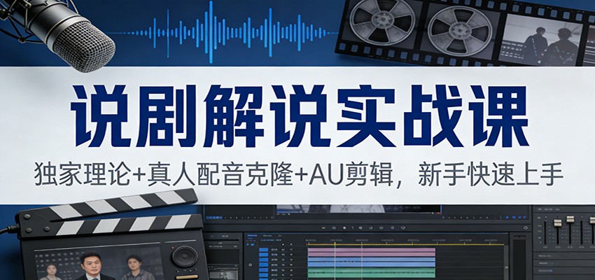 说剧解说实战课：独家理论+真人配音克隆+AU剪辑，新手快速上手-灵感工坊云网创
